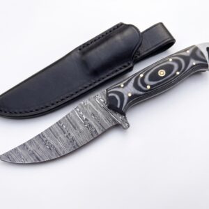 Handmade Damascus Pattern Fixed-Blade Knife with Leather Sheath