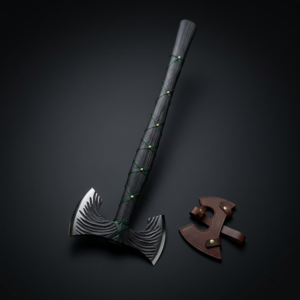Viking Double-Headed Axe with Decorative Handle and Leather Sheath
