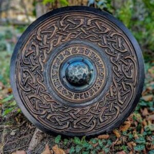 Round Viking Shield with Ornamental Norse Knotwork Design