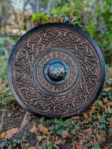 Round Viking Shield with Ornamental Norse Knotwork Design